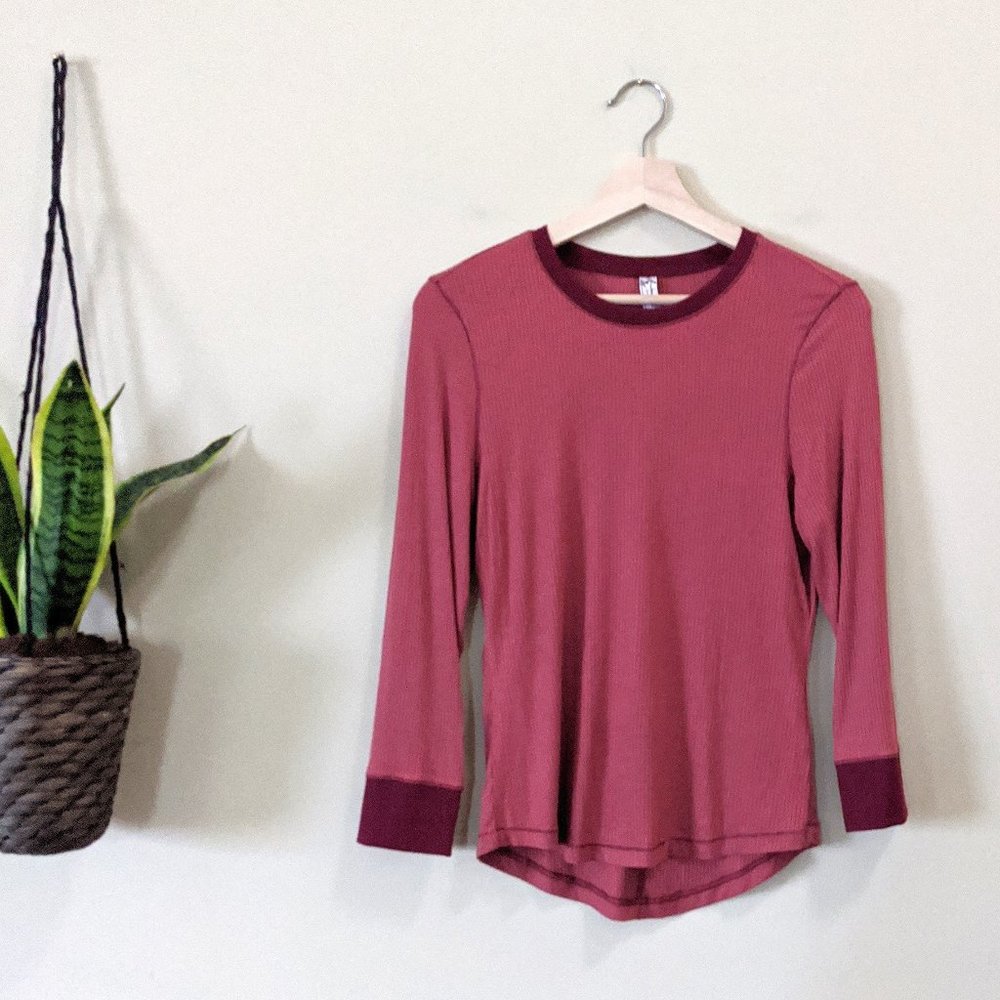 NWT Free People Ribbed Long Sleeve Henley Tee - Picture 1 of 7